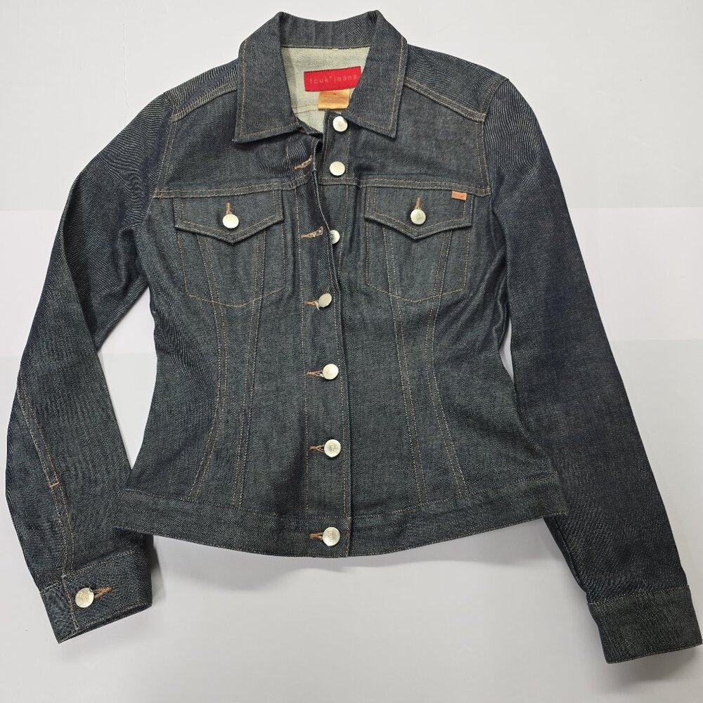 Vtg FCUK Jeans French Connection Dark Wash Denim Jacket Size S Y2K